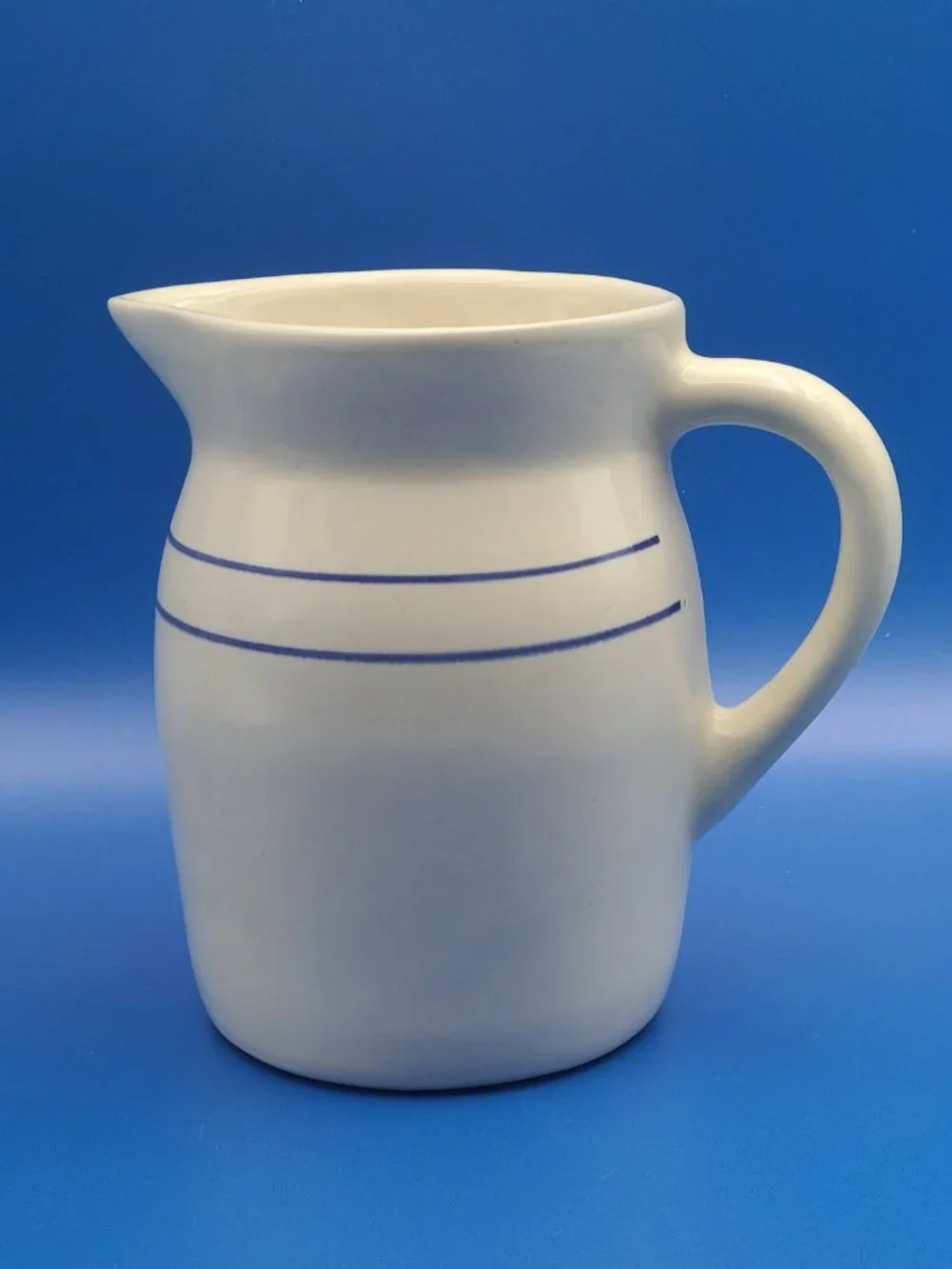Vintage Stoneware Blue Stripe Rustic Pitcher Farmhouse Pottery 6